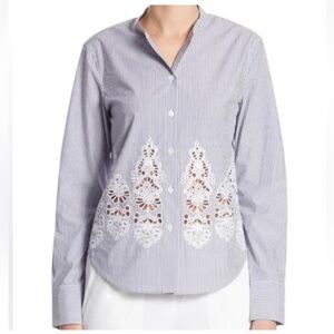 Theory Weylend zen Stripe Embroidered Cotton Button Down Shirt Size S